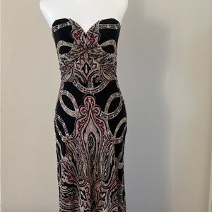 Nicole Miller Strapless Paisley  Maxi Dress Boho Evening Gown